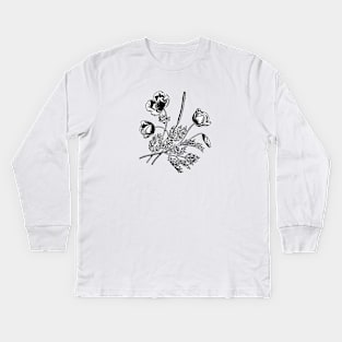 black flower leaf line art design Kids Long Sleeve T-Shirt